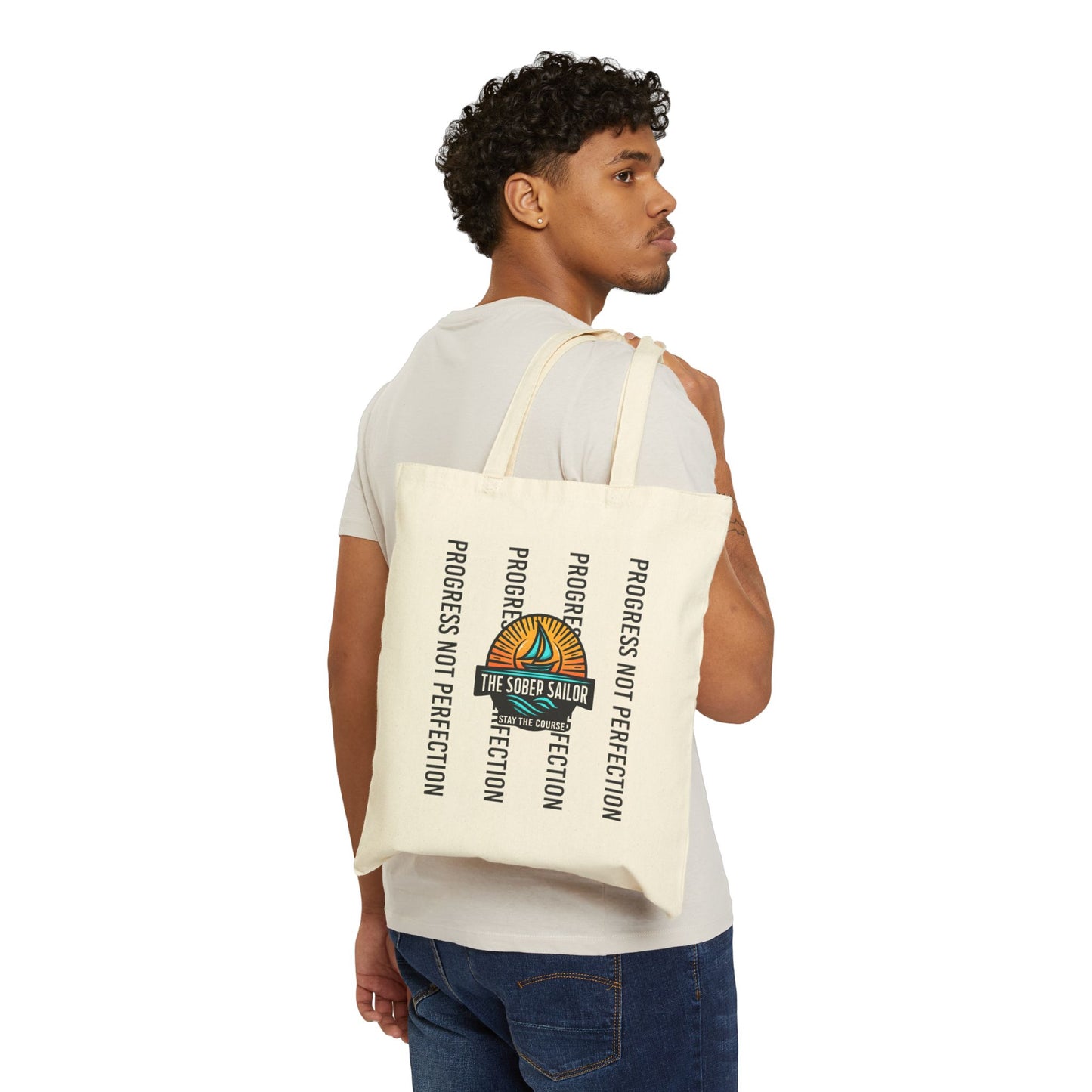 Progress Not Perfection Cotton Canvas Tote, Eco-Friendly Bag, Reusable Shopping Tote, Gift for Teachers, Artsy Decor