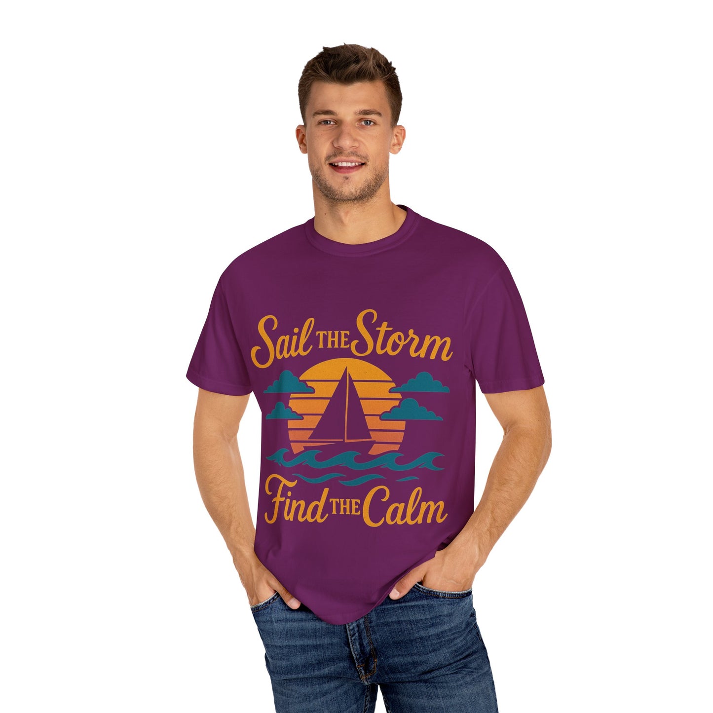Sail the Storm T-shirt, Relaxing Graphic Tee, Unisex Summer Shirt, Nautical Adventure Apparel, Gifts for Sailors, Coastal Living Tee