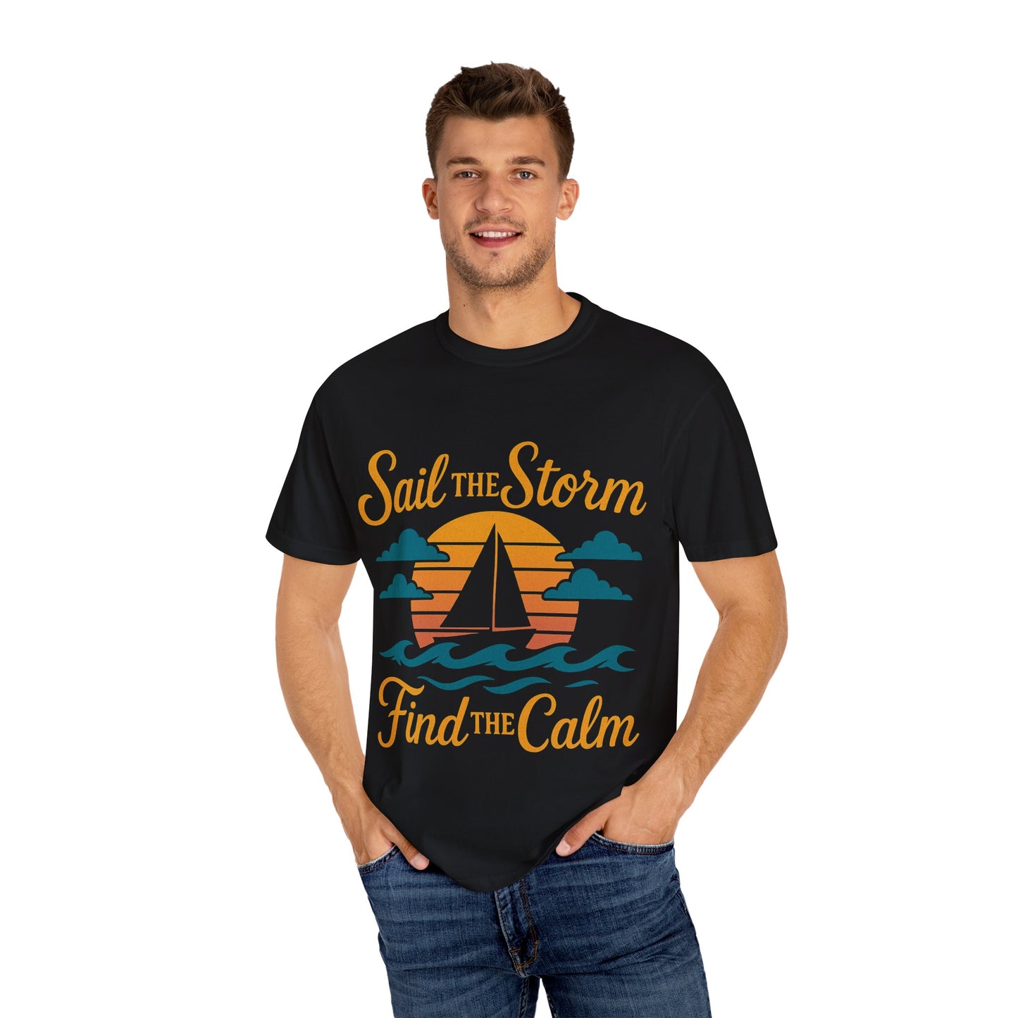 Sail the Storm T-shirt, Relaxing Graphic Tee, Unisex Summer Shirt, Nautical Adventure Apparel, Gifts for Sailors, Coastal Living Tee