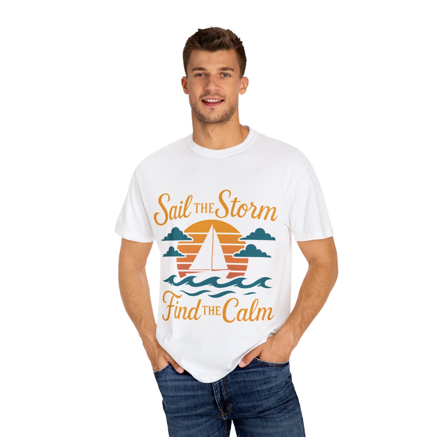 Sail the Storm T-shirt, Relaxing Graphic Tee, Unisex Summer Shirt, Nautical Adventure Apparel, Gifts for Sailors, Coastal Living Tee