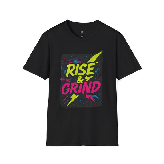 Motivational T-Shirt: Rise & Grind | Unisex Softstyle Tee for Gym, Workout, Fitness, Gift, Daily Wear
