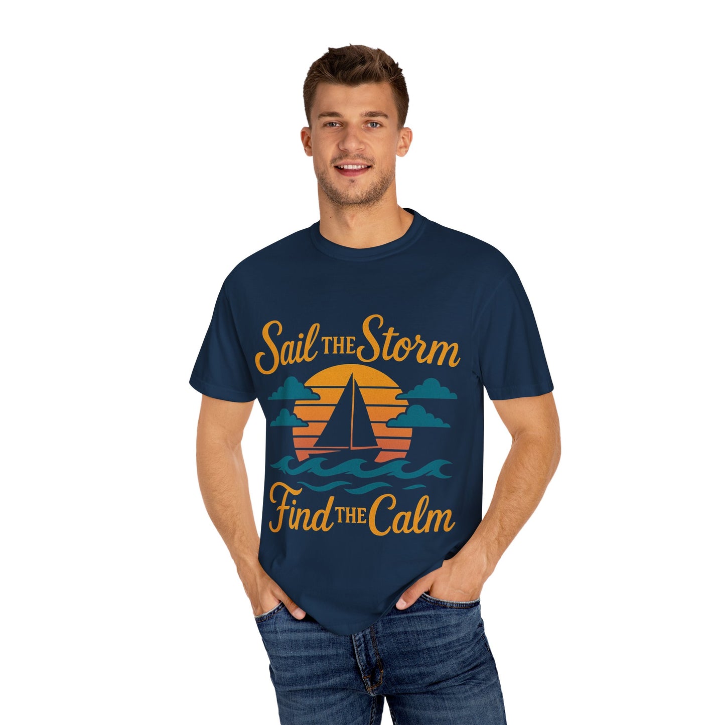 Sail the Storm T-shirt, Relaxing Graphic Tee, Unisex Summer Shirt, Nautical Adventure Apparel, Gifts for Sailors, Coastal Living Tee